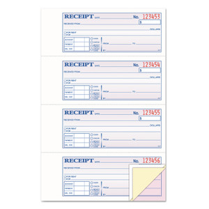 TOPS Money and Rent Receipt Book, Account + Payment Sections, Three-Part Carbonless, 7.13 x 2.75, 4 Forms/Sheet, 100 Forms Total (TOP46808) View Product Image