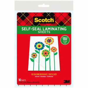 Scotch Self-Seal Laminating Pouches - Sheet Size Supported: Letter 8.50" Width x 11" Length x 9.6 mil Thickness - Laminating Pouch/Sheet Size: 9" Width x 12" Length x 6 mil Thickness