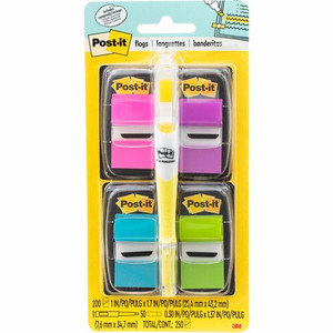 Post-it Flags Value Pack - 200 - 1" Flag/Note Width x 1 3/4" Flag/Note Length - Rectangle, Arrow - Unruled - Aqua, Yellow, Green, Purple, Pink, Blue