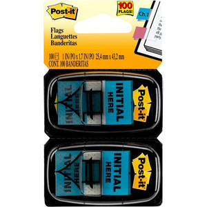 Post-it Message Flags - 100 - 1" Flag/Note Width x 1 3/4" Flag/Note Length - Arrow, Rectangle - Unruled - Initial Here