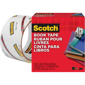 Scotch Book Tape - 15 yd Length x 2" Width - 3" Core - Clear - Acrylic - Crack Resistant