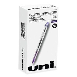 uniball VISION ELITE Roller Ball Pen, Stick, Bold 0.8 mm, Purple Ink, White/Purple Barrel (UBC69025) View Product Image