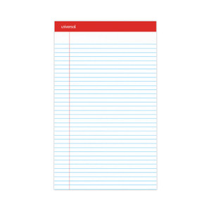 Universal Perforated Ruled Writing Pads, Wide/Legal Rule, Red Headband, 50 White 8.5 x 14 Sheets, Dozen (UNV45000) View Product Image