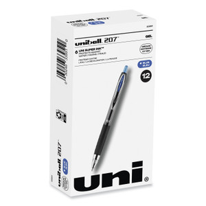 uniball Signo 207 Gel Pen, Retractable, Medium 0.7 mm, Blue Ink, Smoke/Black/Blue Barrel, Dozen (UBC33951) View Product Image