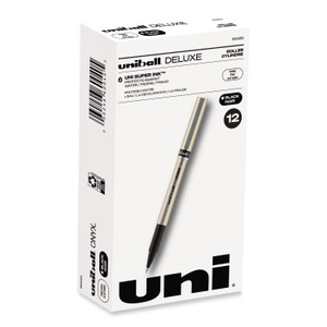 uniball Deluxe Rollerball Pen, Stick, Fine 0.7 mm, Black Ink, Champagne/Black Barrel, Dozen