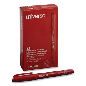Universal Pen-Style Permanent Marker, Fine Bullet Tip, Red, Dozen (UNV07072) View Product Image
