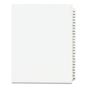 Avery Preprinted Legal Exhibit Side Tab Index Dividers, Avery Style, 25-Tab, 101 to 125, 11 x 8.5, White, 1 Set, (1334) View Product Image