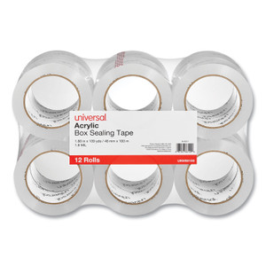 Universal Deluxe General-Purpose Acrylic Box Sealing Tape, 3" Core, 1.88" x 109 yds, Clear, 12/Pack