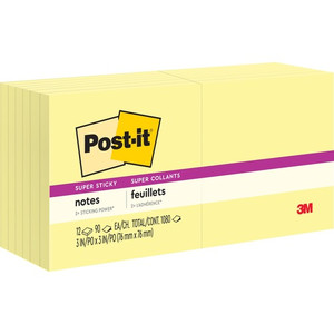 Post-it Super Sticky Dispenser Notes - 1080 - 3" Flag/Note Width x 3" Flag/Note Length - Square - 90 Sheets per Pad - Unruled