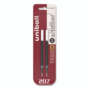 uniball 207 Impact RT Gel Retractable Pen Refills, Bold 1 mm Conical Tip, Black Ink, 2/Pack