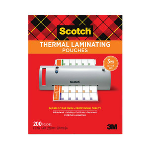 Scotch Laminating Pouches, 3 mil, 9" x 11.5", Gloss Clear, 200/Pack (MMMTP3854200) View Product Image