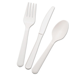 AbilityOne 7360015643560,SKILCRAFT,  Biobased Cutlery Set with Knife, Spoon, Fork, 400 Sets/Box (NSN5643560) View Product Image