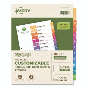 Avery Customizable Table of Contents Ready Index Dividers with Multicolor Tabs, 12-Tab, 1 to 12, 11 x 8.5, White, 3 Sets