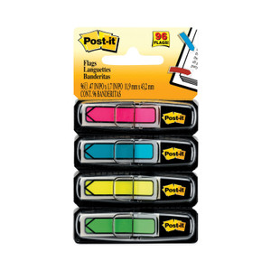 Post-it Flags Arrow 0.5" Page Flags, Four Assorted Bright Colors, 24/Color, 96 Flags/Pack (MMM684ARR4) View Product Image