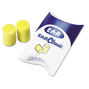 3M E-A-R Classic Earplugs, Pillow Paks, Cordless, PVC Foam, Yellow, 200 Pairs/Box (MMM3101001) View Product Image