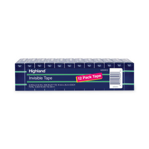 Highland Invisible Permanent Mending Tape, 1" Core, 0.75" x 83.33 ft, Clear, 12/Pack (MMM6200K12) View Product Image