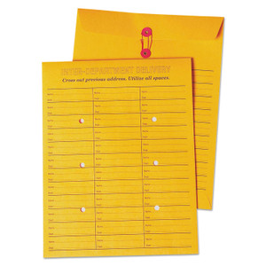 Quality Park Brown Kraft String/Button Box-Style Interoffice Envelope, #97, Two-Sided Three-Column Format, 10 x 13, Brown Kraft, 100/Box
