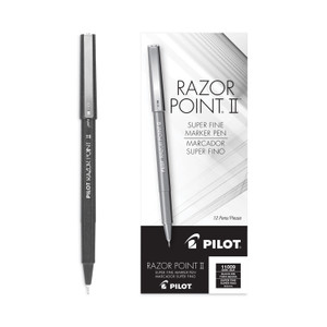 Pilot Razor Point II Super Fine Line Porous Point Pen, Stick, Super-Fine 0.2 mm, Black Ink, Black Barrel, Dozen
