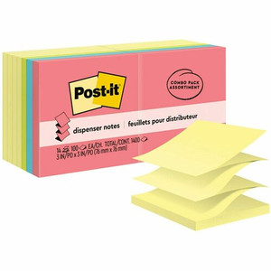 Post-it Dispenser Notes - Poptimistic Color Collection and Canary Yellow - 1400 - 3" Flag/Note Width x 3" Flag/Note Length - Square - 100 Sheets per Pad - MMMR33014YWM