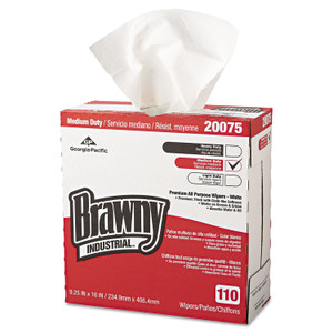 Brawny Professional Tall Dispenser All-Purpose DRC Wipers, 1-Ply, 9.25 x 16, Unscented, White, 110/Box 10 Boxes/Carton (GPC20075) View Product Image