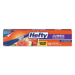 Hefty Slider Bags, 2.5 gal, 0.9 mil, 14.38" x 9", Clear, 12 Bags/Box, 9 Boxes/Carton (RFPR83812CT) View Product Image