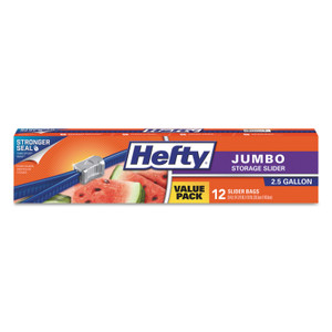 Hefty Slider Food Storage Bags, Jumbo, 14.38" x 9", Clear, 12 Bags/Box, 9 Boxes/Carton