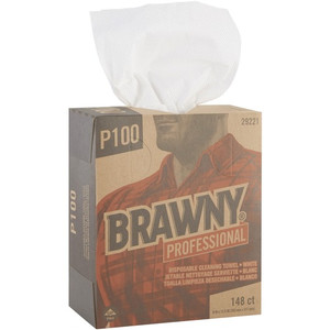 Brawny Professional P100 Disposable Cleaning Towels - 12.50" Length x 8" Width - Absorbent, Strong, Streak-free, Durable - White - 148/Box