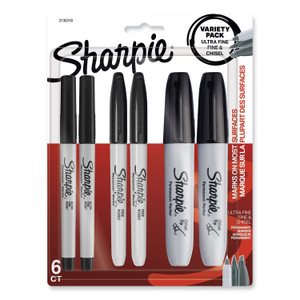 Sharpie Mixed Point Size Permanent Markers, Assorted Tip Sizes/Types, Black, 6/Pack (SAN2135318) View Product Image