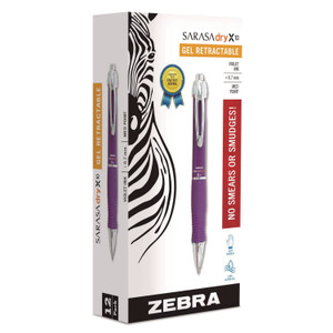 Zebra Sarasa Dry X10 Gel Pen, Retractable, Medium 0.7 mm, Violet Ink, Violet/Silver Barrel, 12/Pack
