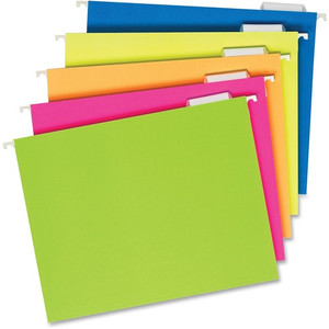 Pendaflex 1/5 Tab Cut Letter Hanging Folder - 8 1/2" x 11" - Assorted Tab Position - Fluorescent Assorted - Labeling Area