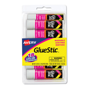 Avery Permanent Glue Stic Value Pack, 0.26 oz, Applies White, Dries Clear, 18/Pack (AVE98089) View Product Image