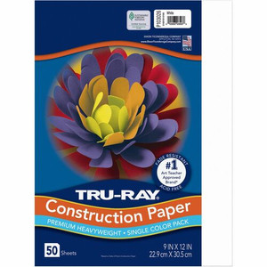 Tru-Ray Heavyweight Construction Paper - 12" Width x 9" Length - White - Sulphite
