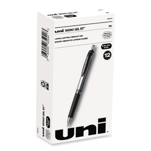 uniball Signo Gel Pen, Retractable, Medium 0.7 mm, Black Ink, Black/Metallic Accents Barrel, Dozen (UBC65940) View Product Image