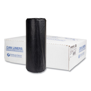 Inteplast Group High-Density Commercial Can Liners, 60 gal, 22 mic, 38" x 60", Black, Interleaved Roll, 25 Bags/Roll, 6 Rolls/Carton