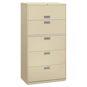 HON Brigade 600 Series Lateral File, 4 Legal/Letter-Size File Drawers, 1 Roll-Out File Shelf, Putty, 36" x 18" x 64.25"