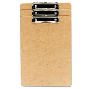 Universal Hardboard Clipboard with Low-Profile Clip, 0.5" Clip Capacity, Holds 8.5 x 14 Sheets, Brown, 3/Pack (UNV05563) View Product Image