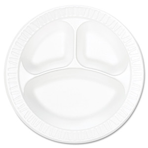 Dart Concorde Foam Plate, 3-Compartment, 10.25" dia, White, 125/Pack, 4 Packs/Carton (DCC10CPWCR) View Product Image