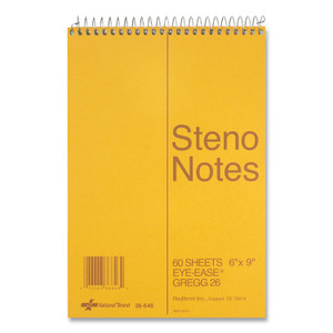 National Standard Spiral Steno Pad, Gregg Rule, Brown Cover, 60 Eye-Ease Green 6 x 9 Sheets