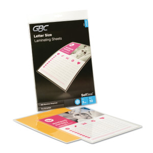 GBC SelfSeal Self-Adhesive Laminating Pouches and Single-Sided Sheets, 3 mil, 9" x 12", Gloss Clear, 10/Pack (GBC3747308) View Product Image