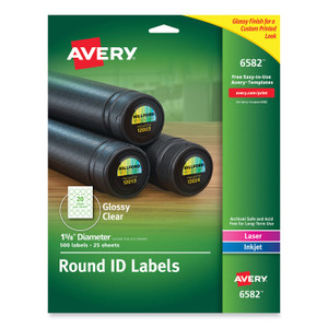 Avery Round Print-to-the Edge Labels with SureFeed and EasyPeel, 1.67" dia, Glossy Clear, 500/PK (AVE6582) View Product Image