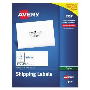 Avery Copier Mailing Labels, Copiers, 2 x 4.25, White, 10/Sheet, 100 Sheets/Box AVE5352 (AVE5352) View Product Image