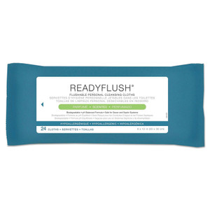 Medline ReadyFlush Biodegradable Flushable Wipes, 1-Ply, 8 x 12, White, 24/Pack