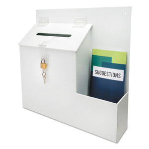 deflecto Suggestion Box Literature Holder with Locking Top, 13.75 x 3.63 x 13.94, Plastic, White (DEF79803) View Product Image