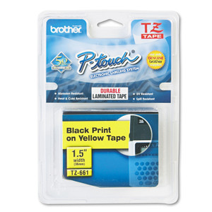 Brother P-Touch TZe Standard Adhesive Laminated Labeling Tape, 1.4" x 26.2 ft, Black on Yellow