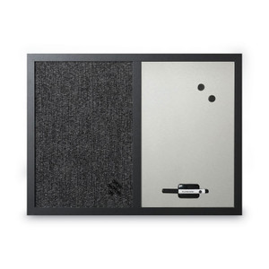 MasterVision Designer Fabric Bulletin Board, Combo Magnetic Dry Erase/Bulletin, 24" x 18", Charcoal/Gray Surface, Black Fiberboard Frame