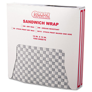 Bagcraft Grease-Resistant Paper Wraps and Liners, 12 x 12, Black Check, 1,000/Box, 5 Boxes/Carton (BGC057800) View Product Image