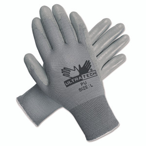 MCR Safety Ultra Tech TaCartonile Dexterity Work Gloves, White/Gray, Large, 12 Pairs