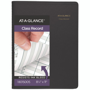 AT-A-GLANCE Undated Class Record Book, Nine to 10 Week Term: Two-Page Spread (35 Students), 10.88 x 8.25, Black Cover