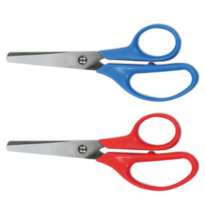 Universal Kids' Scissors, Rounded Tip, 5" Long, 1.75" Cut Length, Assorted Straight Handles, 2/Pack (UNV92024) View Product Image