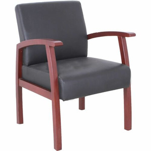 Lorell Thickly Padded Guest Chair - Mahogany Frame Color - Wood Frame Material - Four-legged Base - Black - Leather